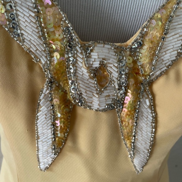 Vintage Butter Yellow Oleg Cassini BlackTie Cocktail Dress Size 6 - Picture 6 of 7